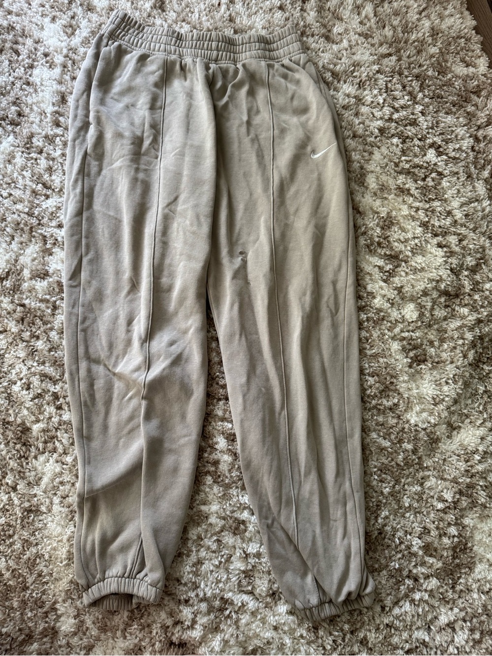 Nike womens Taupe/Beige Jogger Sweatpants with White Swoosh